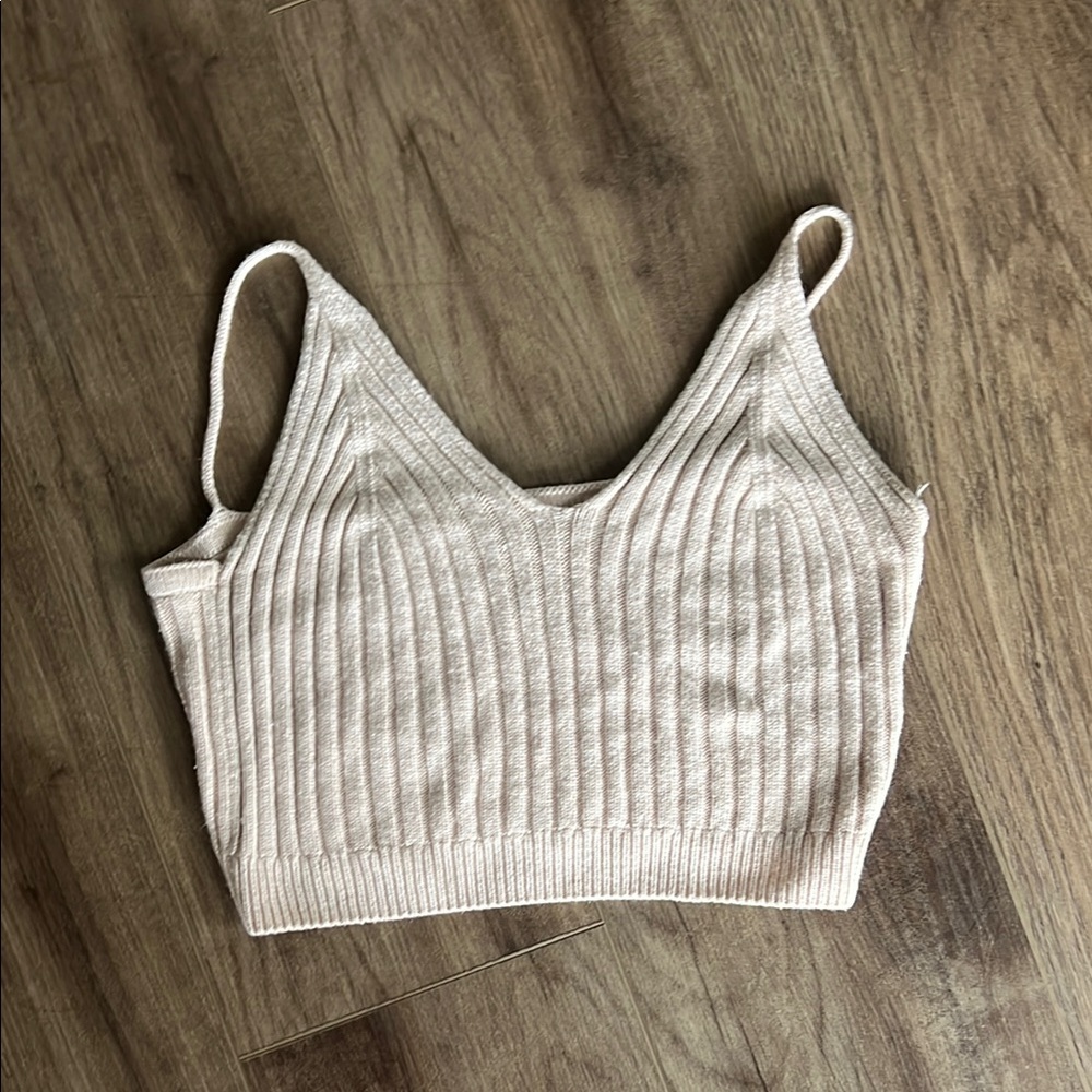 Women's Cream Ribbed Knit Top